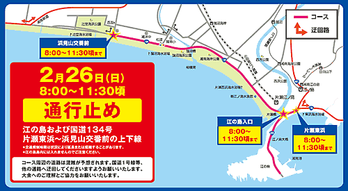 ２６日（日）湘南藤沢市民マラソン開催に伴い交通規制があります。